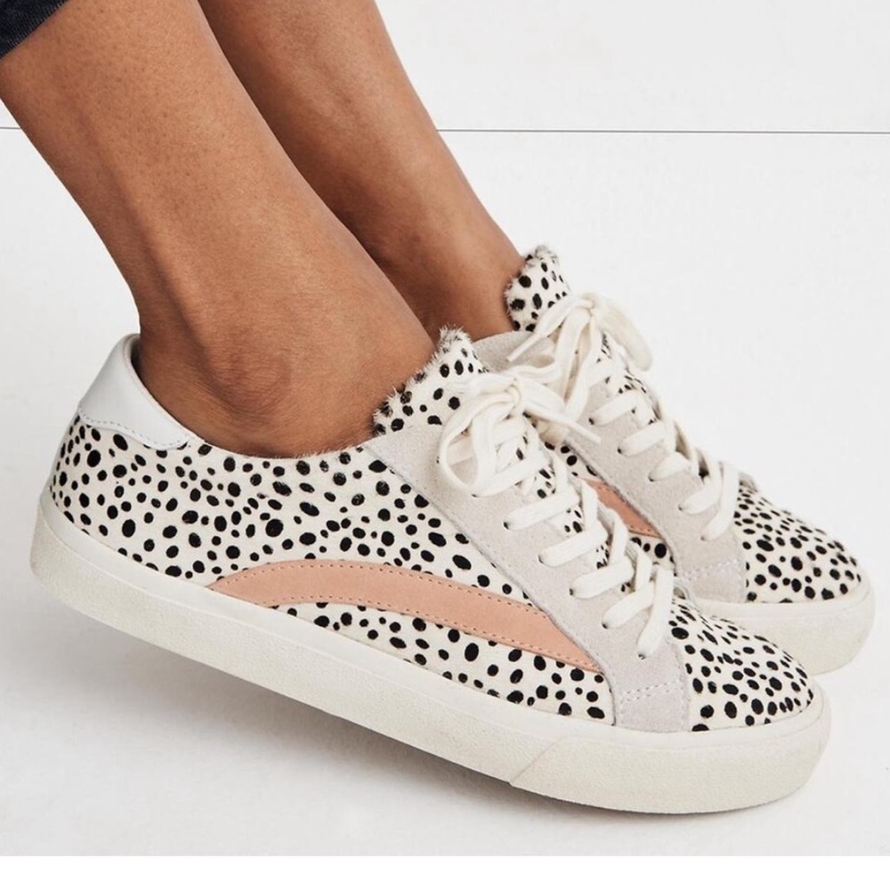 Madewell White and Pink Polka Dot Sneakers